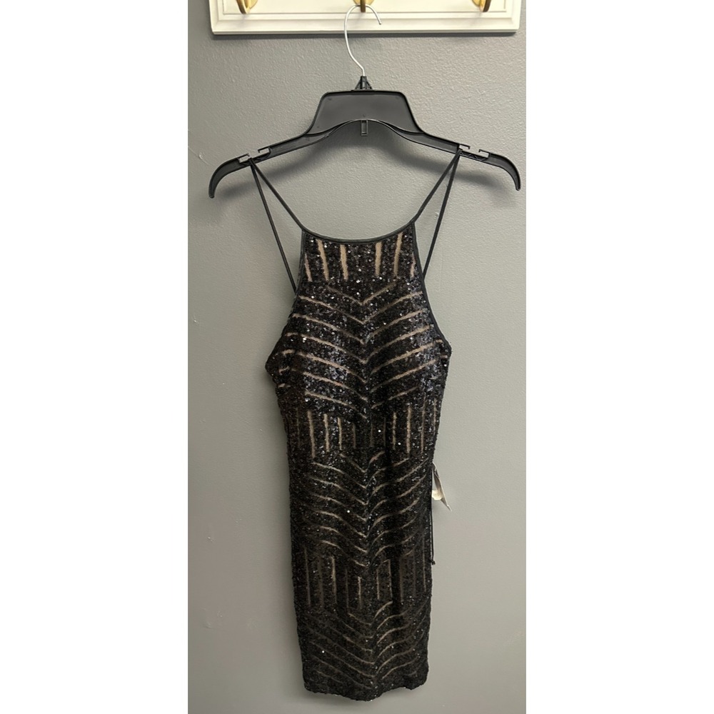 Y2K Teeze Me Jrs Size 5 Black Sequin Formal Party Glam Striped Cocktail NWT